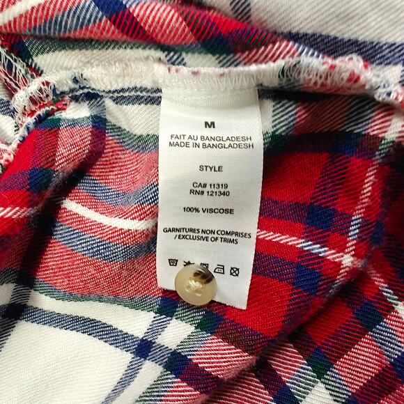 Garage Red Plaid Cropped Flannel Shirt Size M used soft viscose - Picture 6 of 7